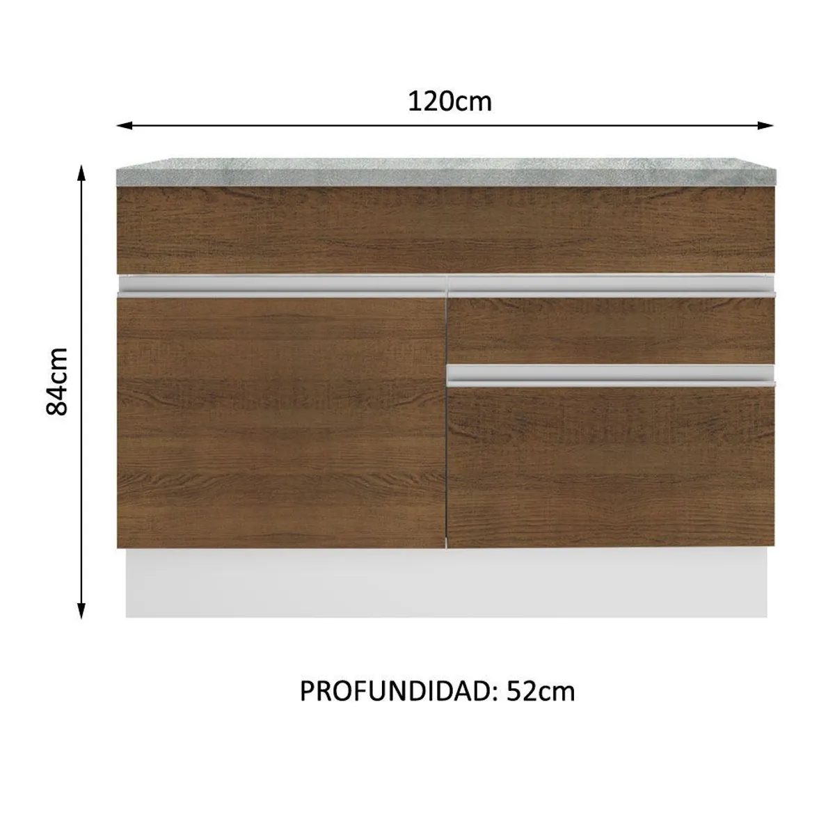 MADESA - Mueble de Cocina Bajo Glamy 1.20 m 1 Puerta 2 Cajones con Encimera Blanco/Marrón