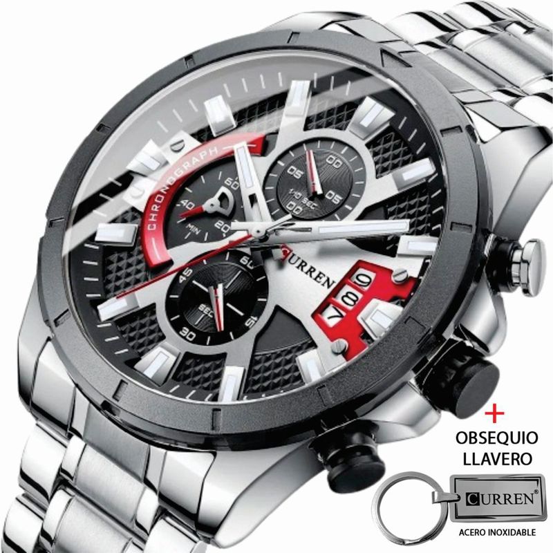 CURREN - Reloj Curren Acero Inoxidable Cronógrafos 8401 Mas Llavero