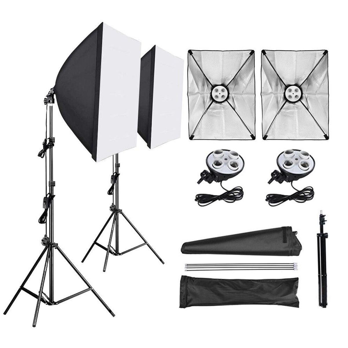 PRO - 2 Kit De Iluminación Softbox + Socket X4 Bombillos +tripodes