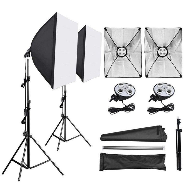 PRO - 2 Kit De Iluminación Softbox + Socket X4 Bombillos +tripodes