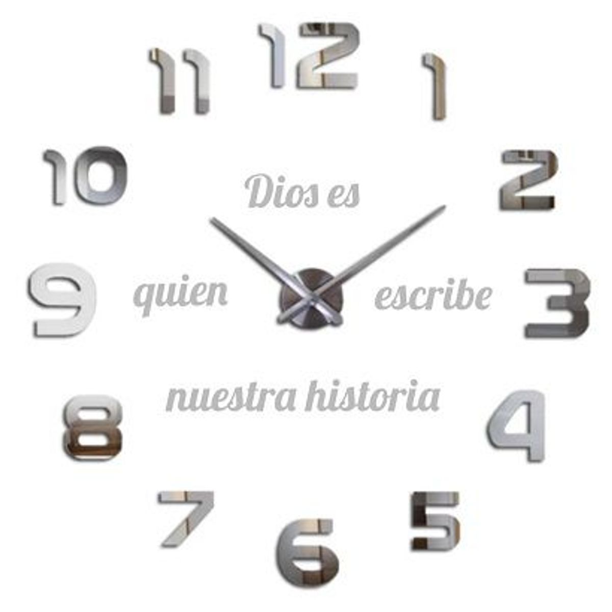COOL TIME RELOJES - RELOJ DE PARED 3D TAMAÑO 100X100CM + FRASE EN VINILO COLOR PLATEADO