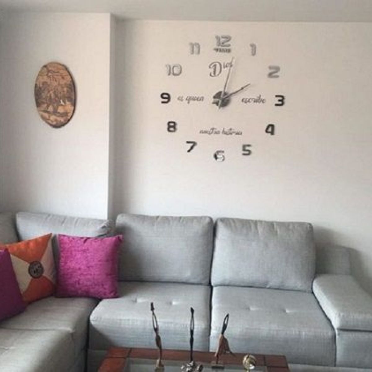 COOL TIME RELOJES - RELOJ DE PARED 3D TAMAÑO 100X100CM + FRASE EN VINILO COLOR PLATEADO