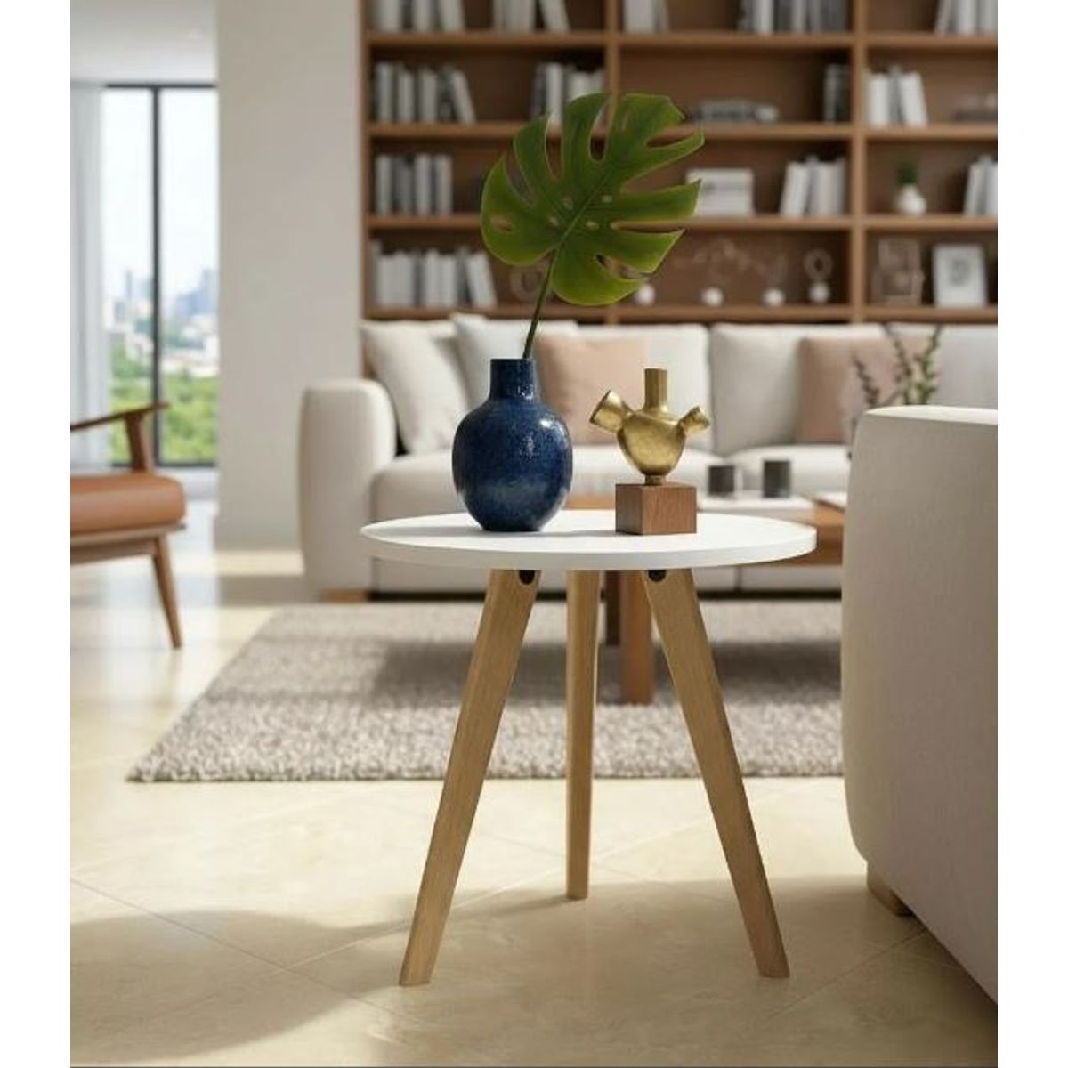 GENERICO - Mesa Auxiliar Centro Triangular Huevo Pequeña Blanco 30x35 cm