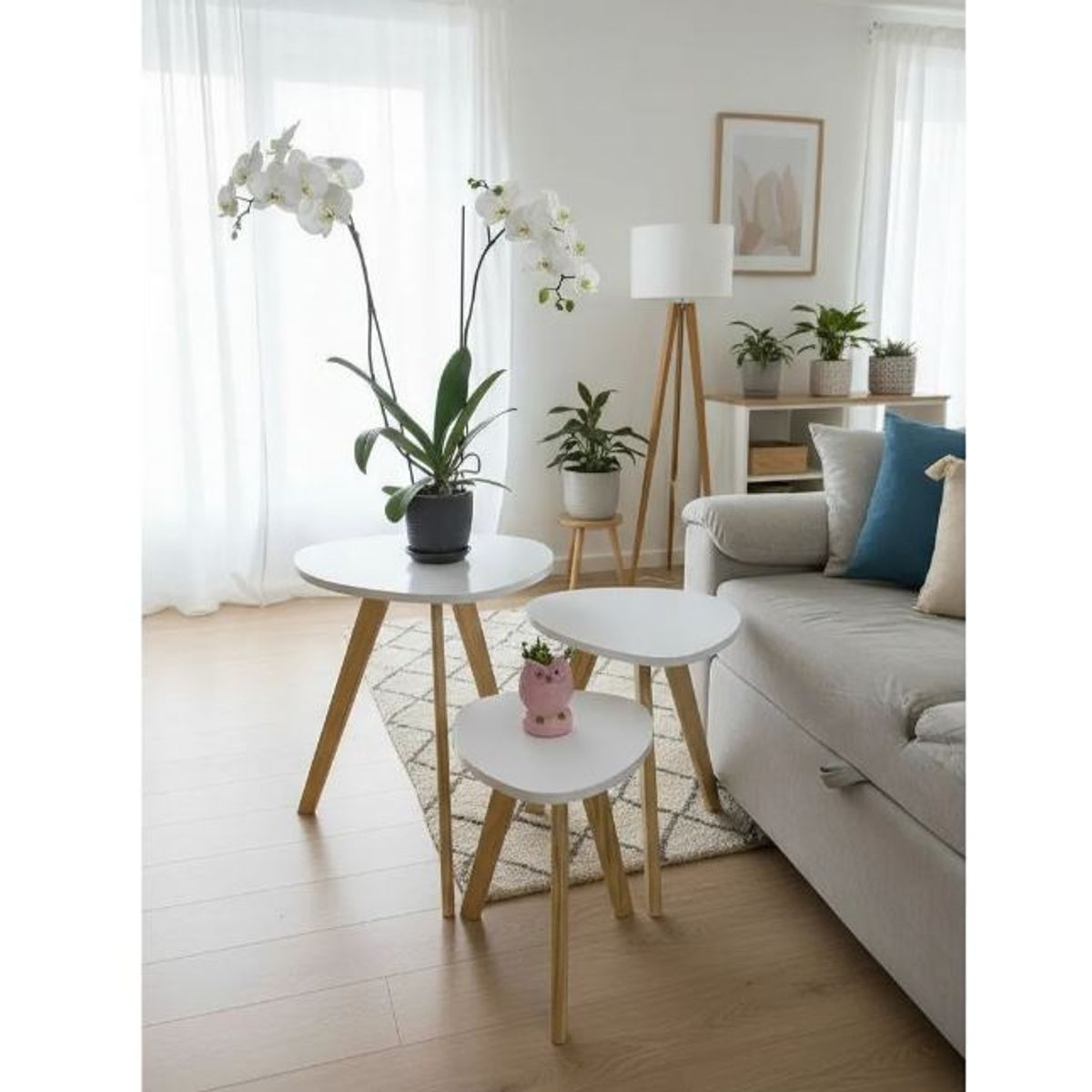 GENERICO - Mesa Auxiliar Centro set x 3 Tipo Huevo Blanco Estilo Nórdico