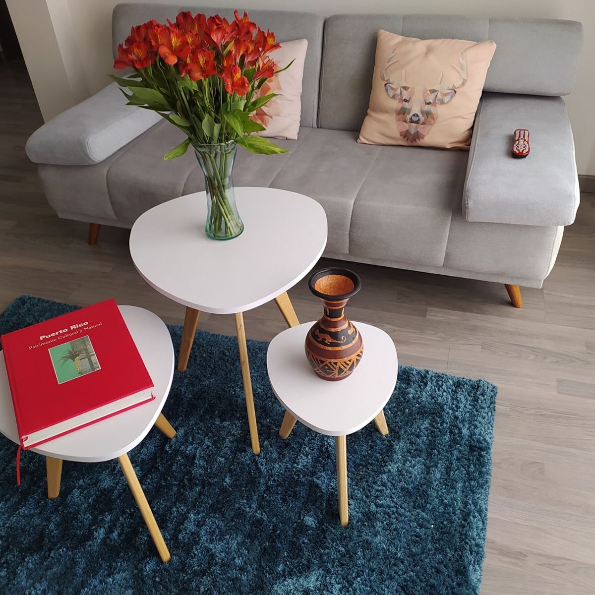 GENERICO - Mesa Auxiliar Centro set x 3 Tipo Huevo Blanco Estilo Nórdico