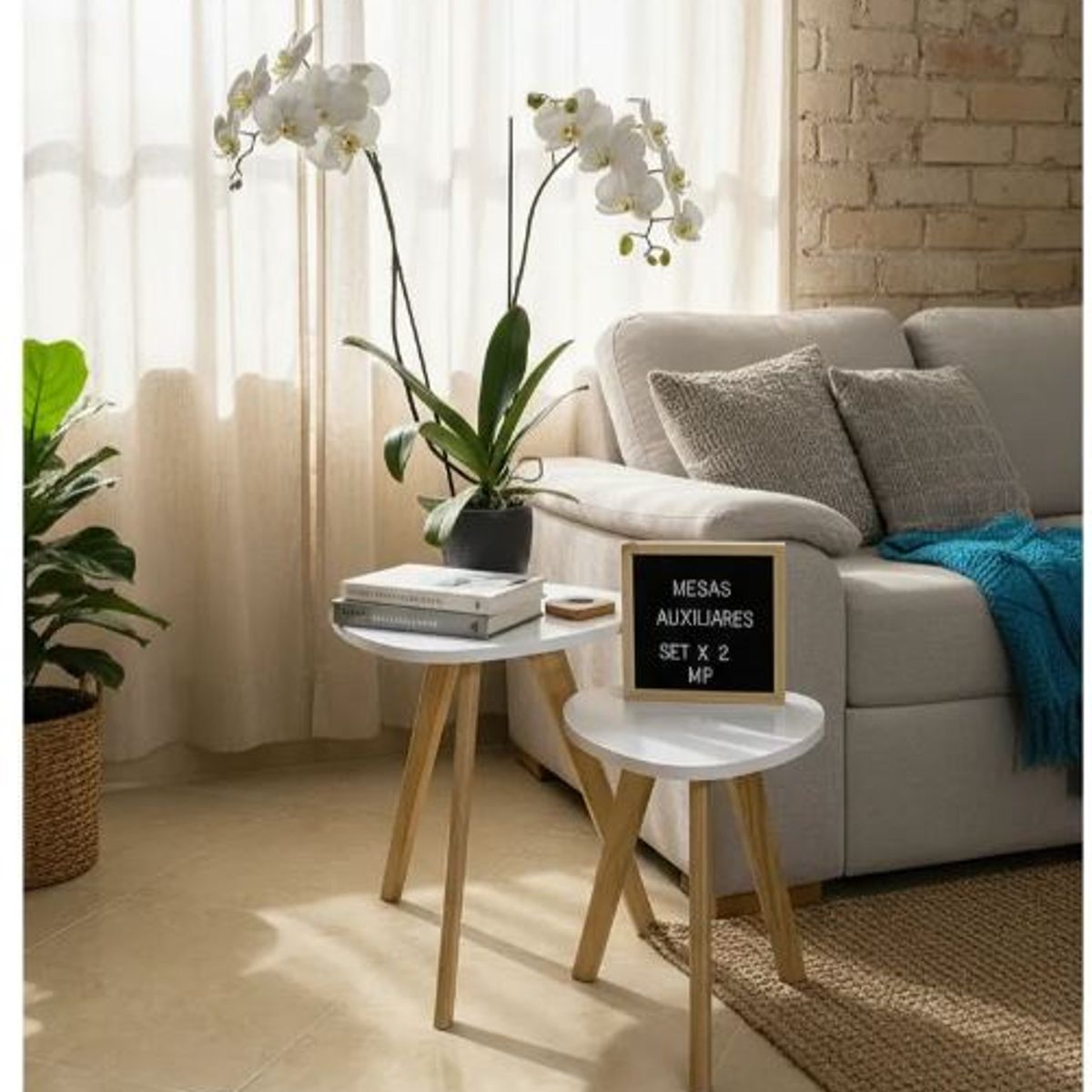 GENERICO - Mesa Auxiliar Centro set x 2 Tipo Huevo Blanco 35 & 45 CM