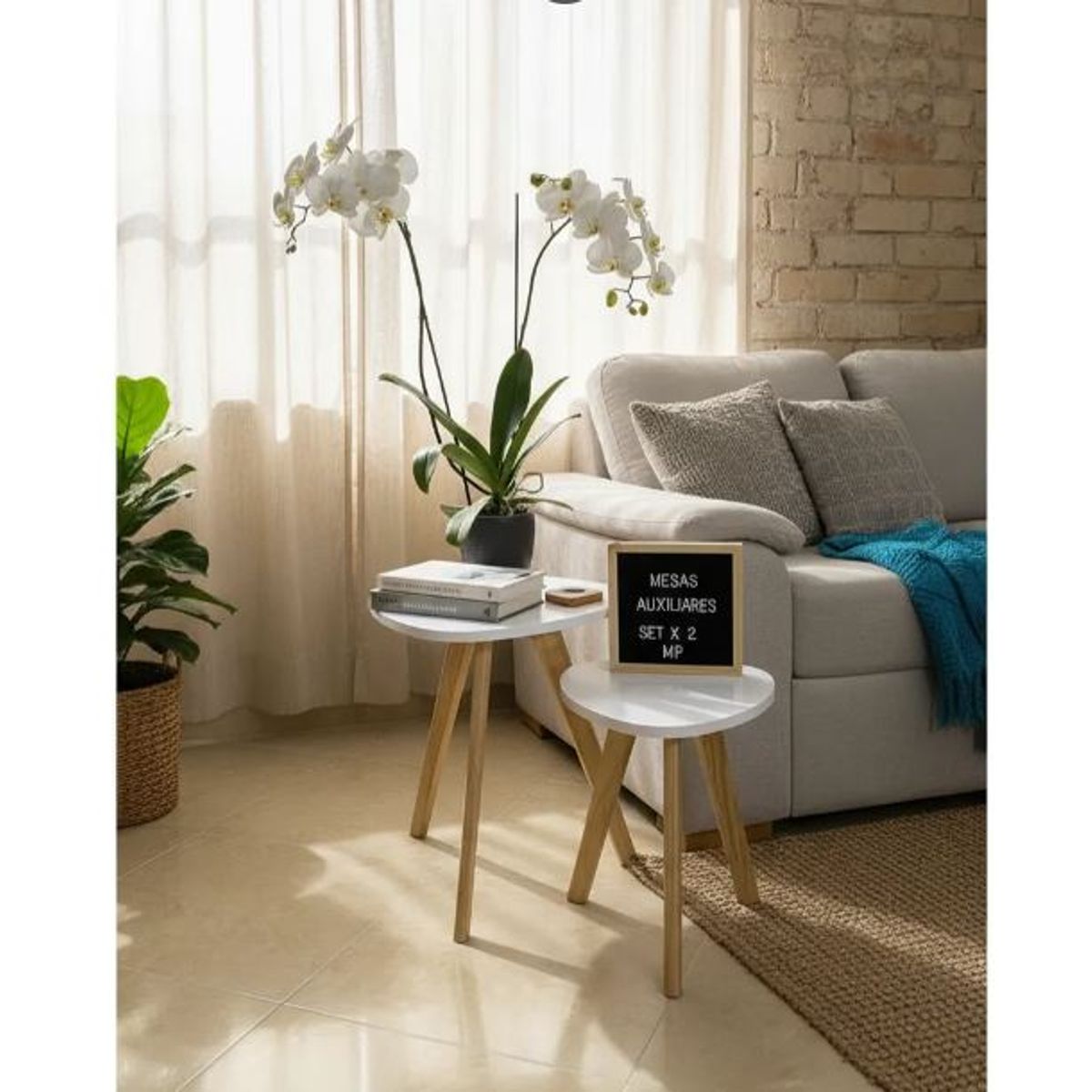 GENERICO - Mesa Auxiliar Centro set x 2 Tipo Huevo Blanco 35 & 45 CM