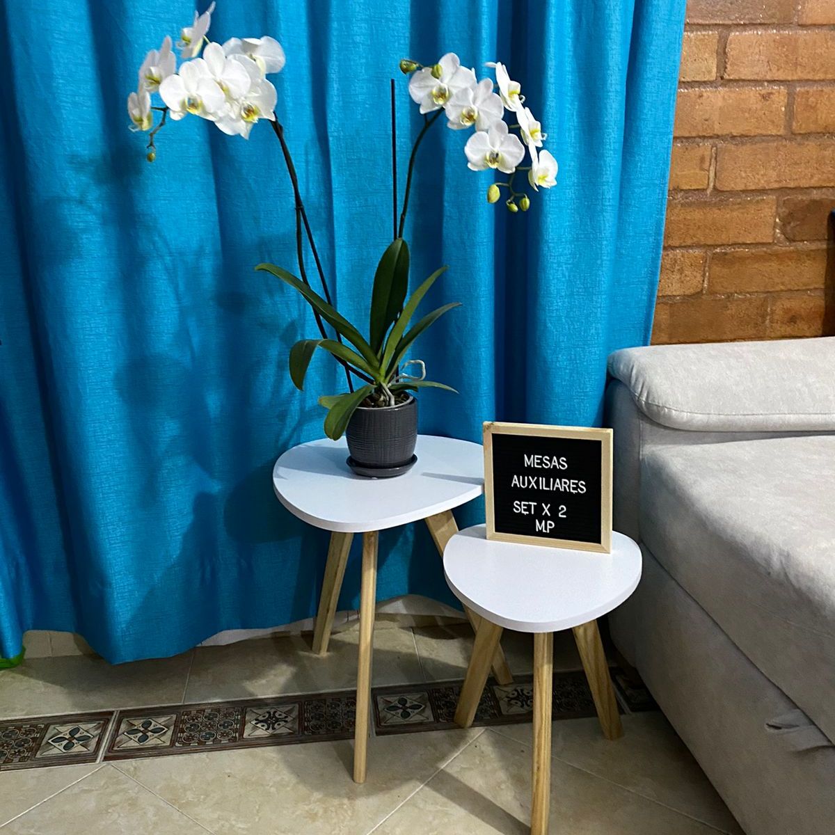 GENERICO - Mesa Auxiliar Centro set x 2 Tipo Huevo Blanco 35 & 45 CM