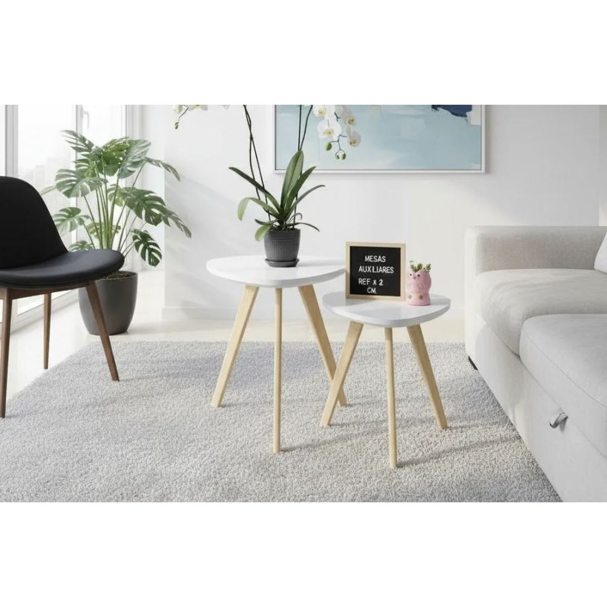 GENERICO - Mesa Auxiliar Centro set x 2 Tipo Huevo Blanco 45 & 55 CM