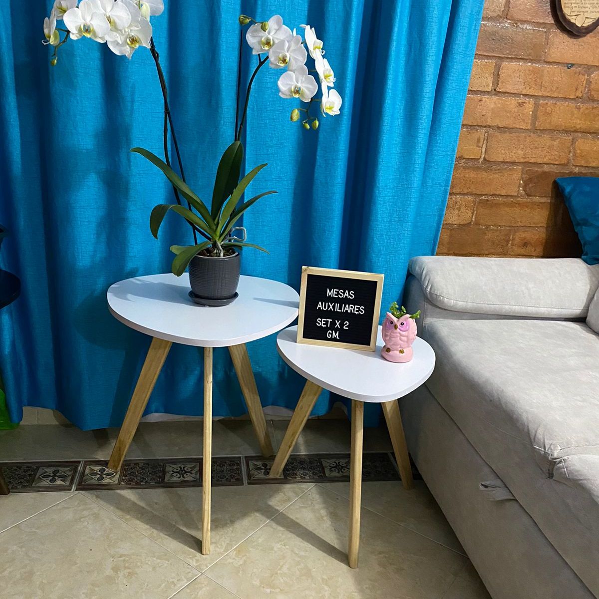 GENERICO - Mesa Auxiliar Centro set x 2 Tipo Huevo Blanco 45 & 55 CM