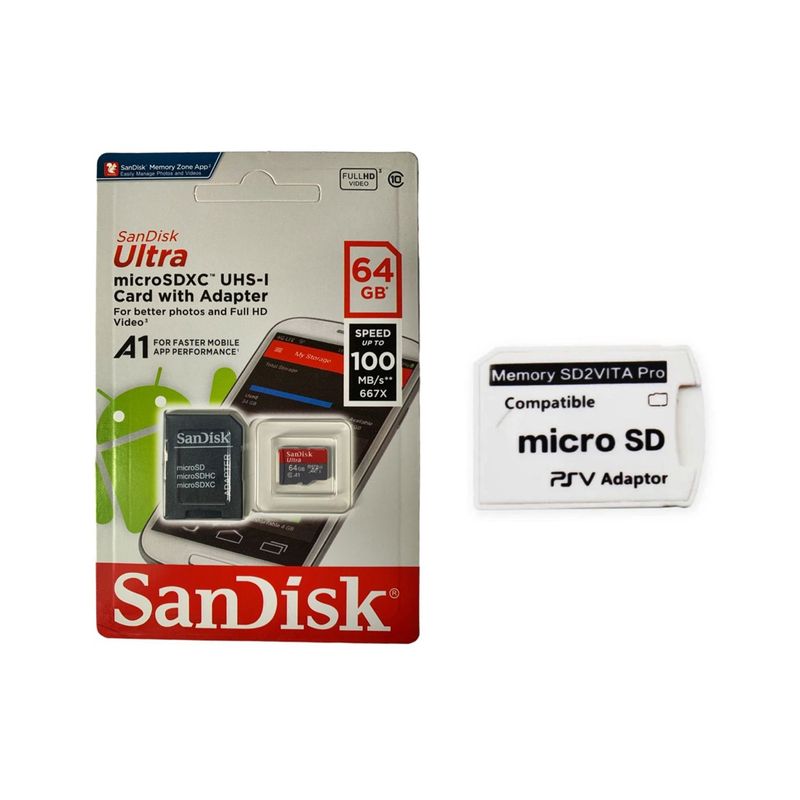 GENERICO - Memoria Micro Sd 64 Gb Sandisk + Adaptador Ps Vita Nuevo