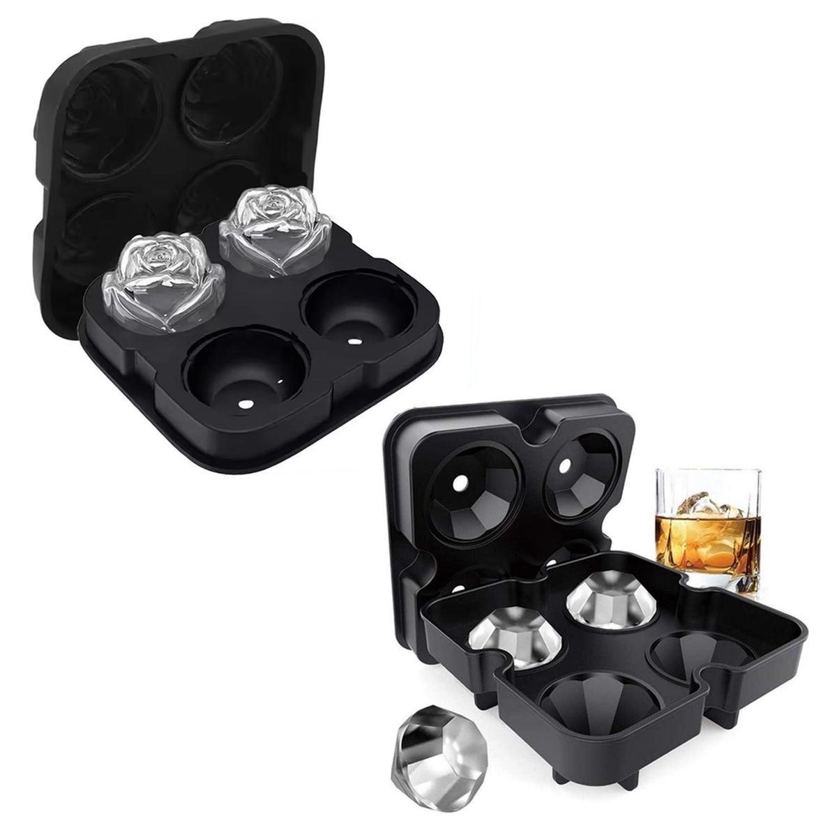 CASATUA - Molde Cubeta Hielera Silicona Set Modelos - Rosas y Diamantes X2-