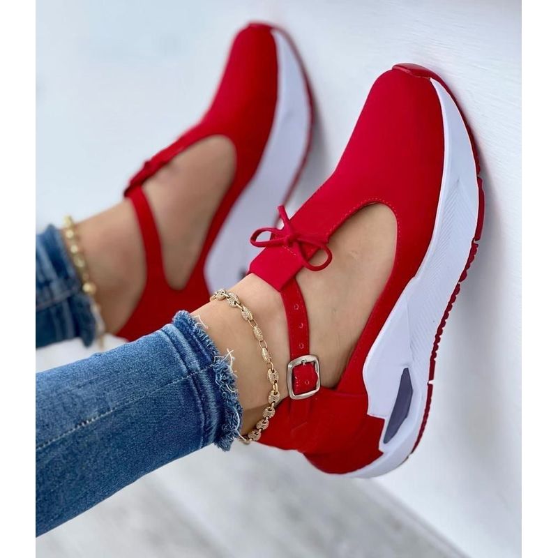 GENERICO - Tenis Rojo Bellos Dama Zapatillas Zapatos Mujer Lindos Moda Casual_.