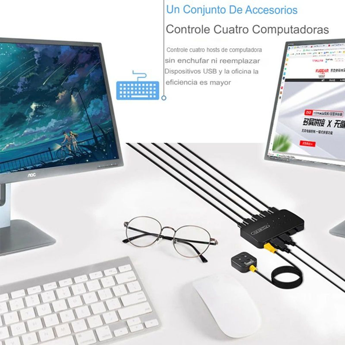 GENERICO - conmutador USB KVM 2 en 4 conmutador USB 2,0 para Windows 10