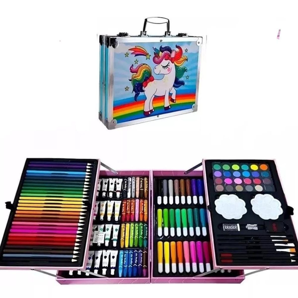 INFANTILES CAJUROMIX - Kit-set  Maleta De  Lujo Arte Y Dibujo 145 Piezas unicornio