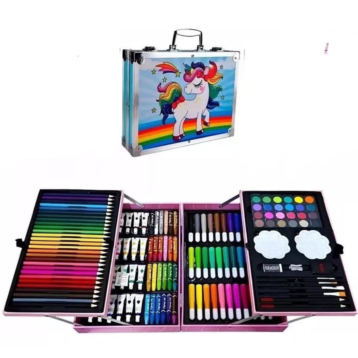INFANTILES CAJUROMIX - Kit-set  Maleta De  Lujo Arte Y Dibujo 145 Piezas unicornio