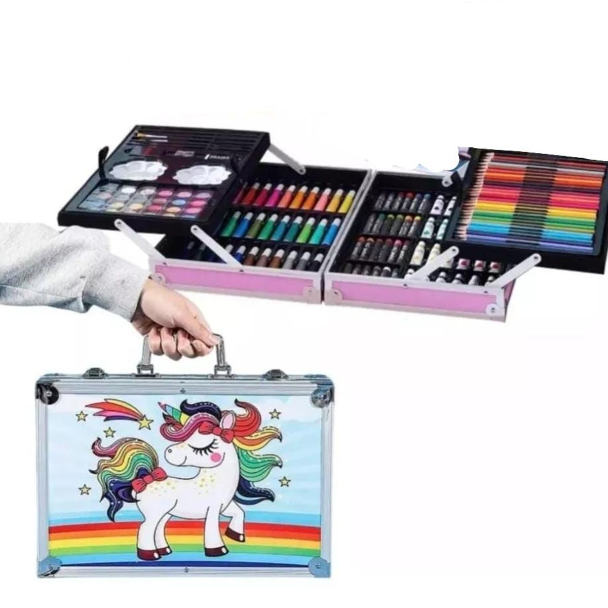INFANTILES CAJUROMIX - Kit-set  Maleta De  Lujo Arte Y Dibujo 145 Piezas unicornio