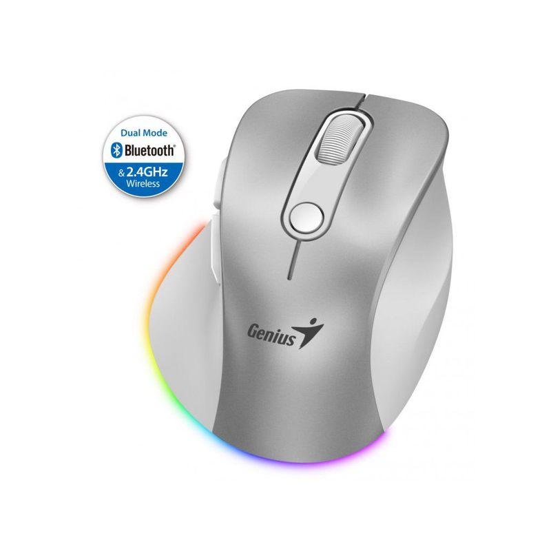 GENIUS - Mouse Genius inalámbrico Bluetooth recargable Ergo 9000S Pro Silver