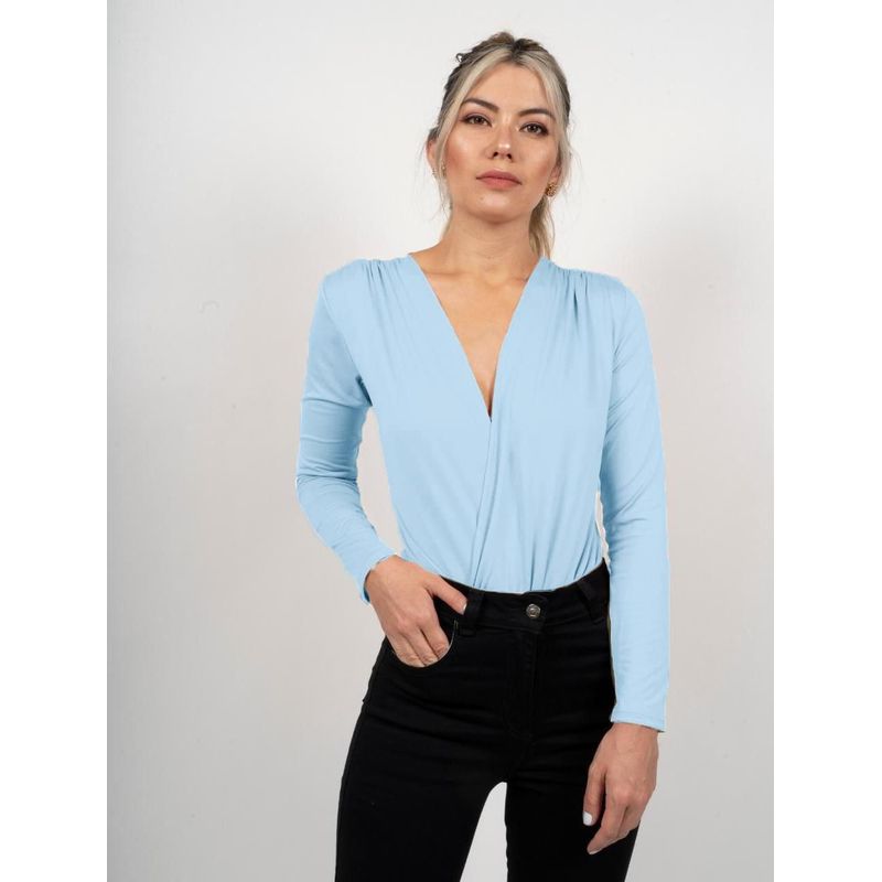 MOLGOA - Body para Mujer Escote Cruzado- Carlotta Azul Bebe