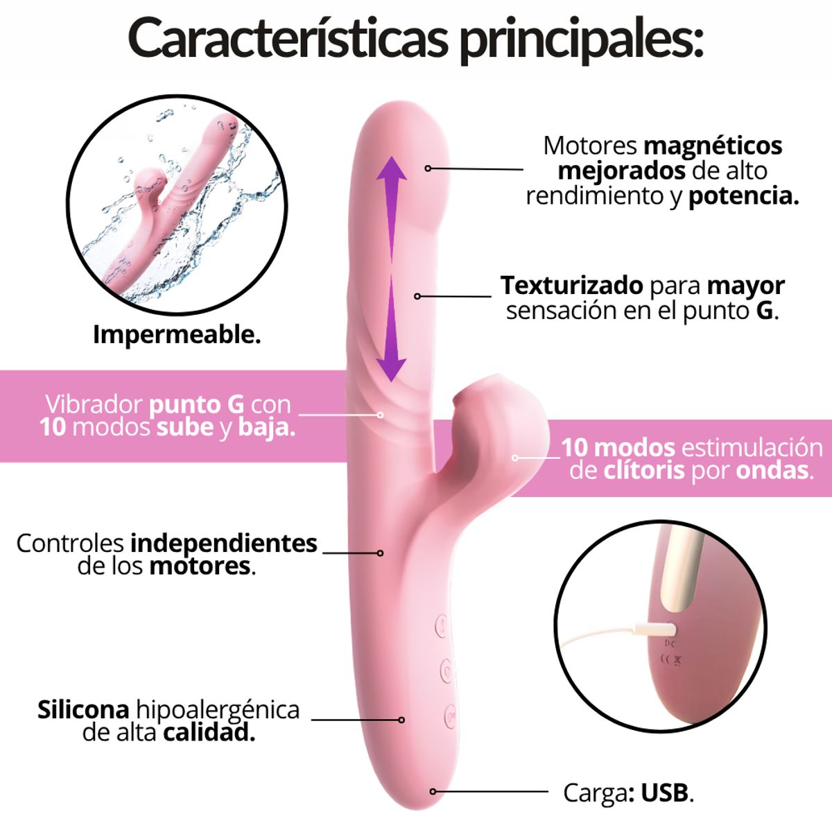 GENERICO - Vibrador Succionador Doble Estimulación Clítoris Punto G De Lujo