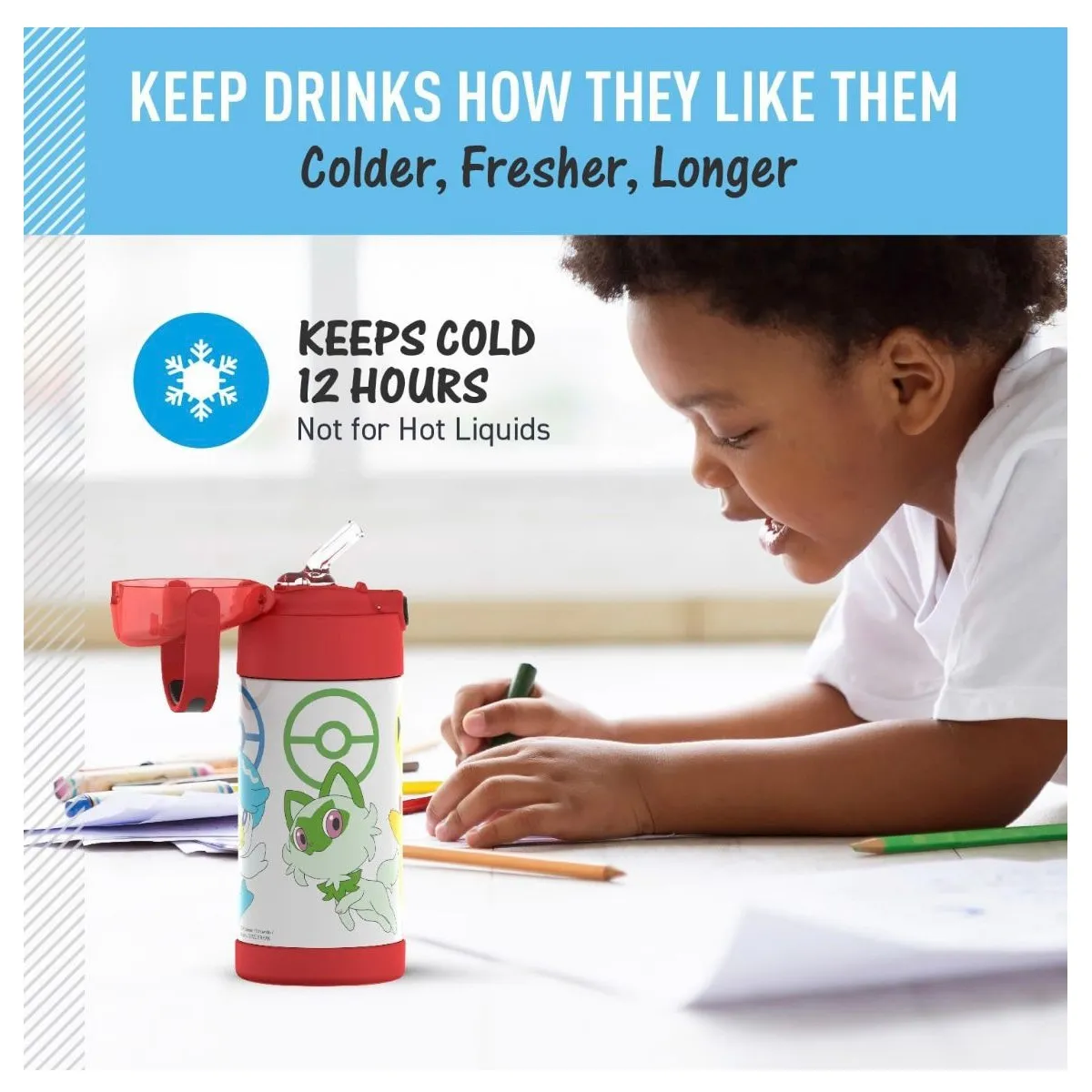 THERMOS - Termo Pitillo Infantil Acero Inoxidable Pokemon 12 Onz