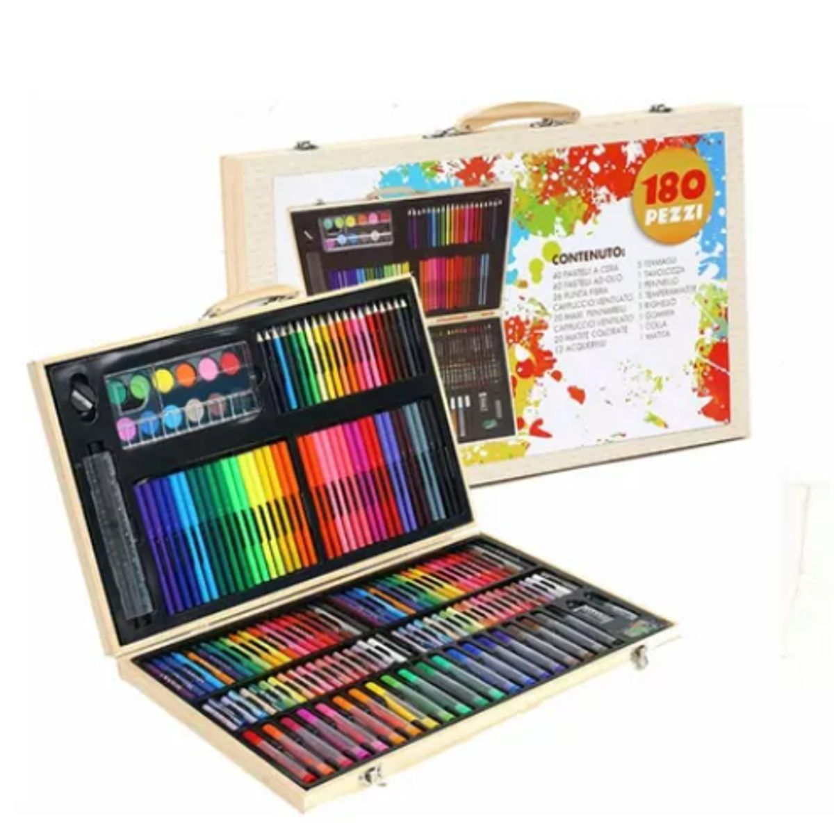 AGUGU STORE - Set Kit Juego Arte Colores Infantil - 180 Pcs Estuche Madera