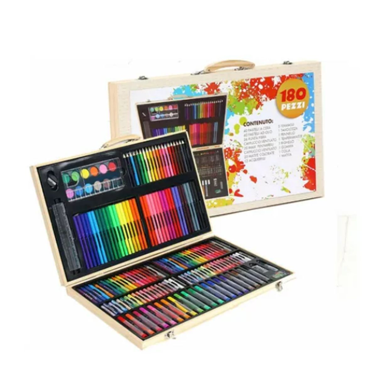 AGUGU STORE - Set Kit Juego Arte Colores Infantil - 180 Pcs Estuche Madera