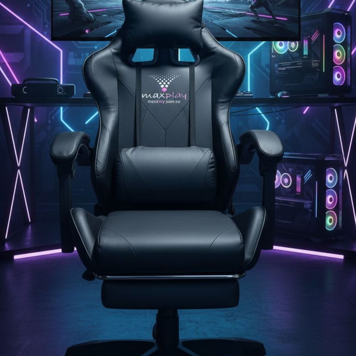 GENERICO - Silla Gamer Full Negro Vibracion Lumbar y Reposapies