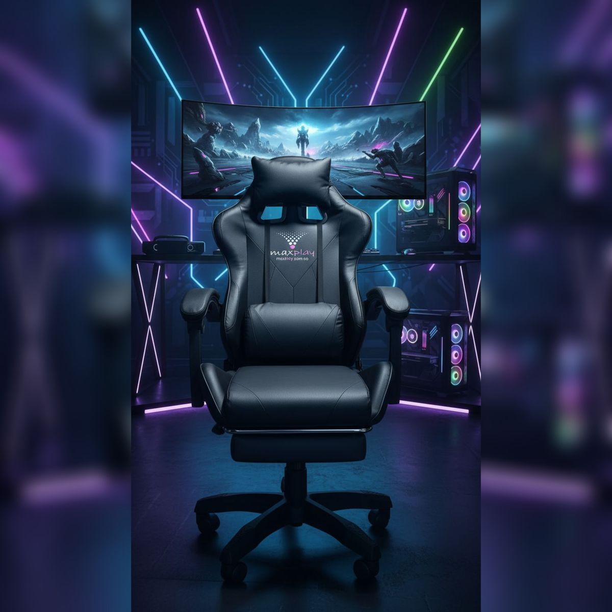 GENERICO - Silla Gamer Full Negro Vibracion Lumbar y Reposapies