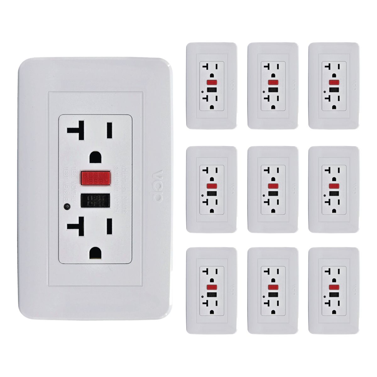 VCP - Toma Corriente Gfci 20 Amp X 10 Unidades Baños Zonas Húmedas
