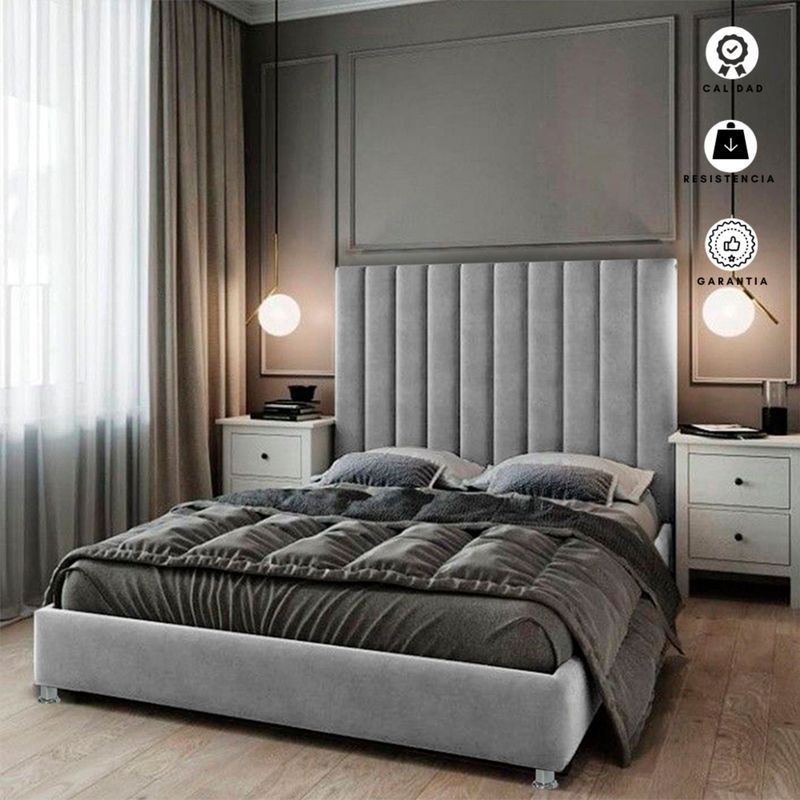 EKONOMODO COLOMBIA - Colchon Queen 1 Pillow + Base cama + Espaldar Natura Gris Per 160x190