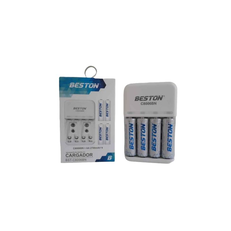 GENERICO - Pilas Recargables Con Cargador Beston 2700 mAh x 4 Pilas