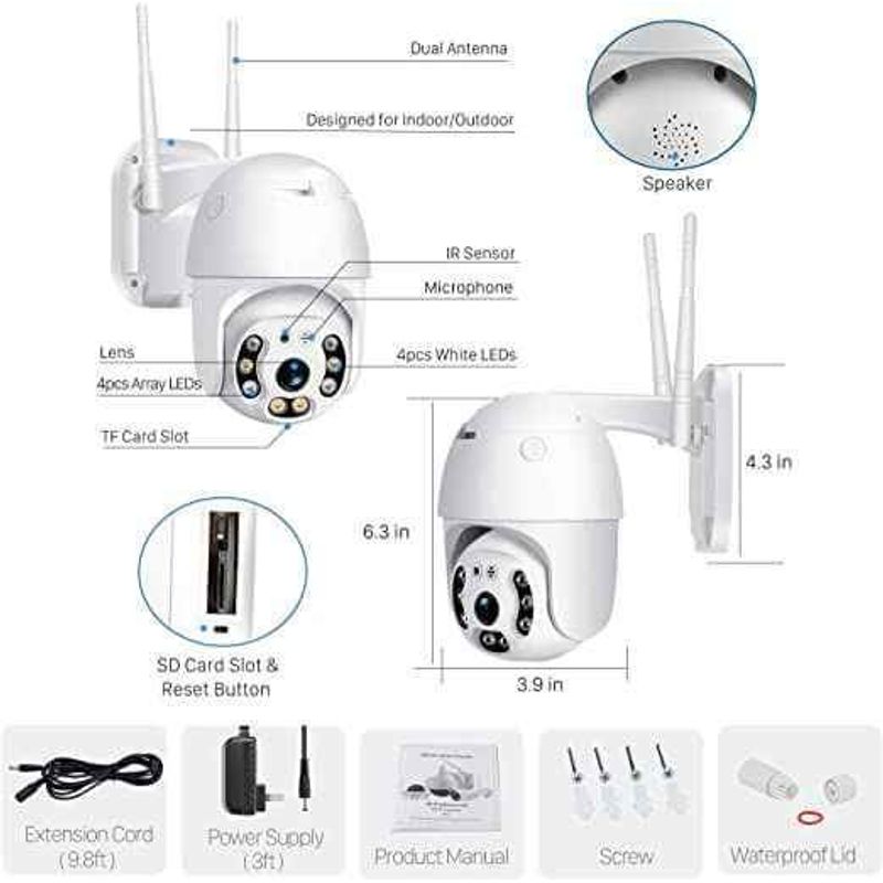 AWEI - Combo 2 Cámara Ptz Robótica Ip Wifi 2mp Exterior 360° + SD 32 GB