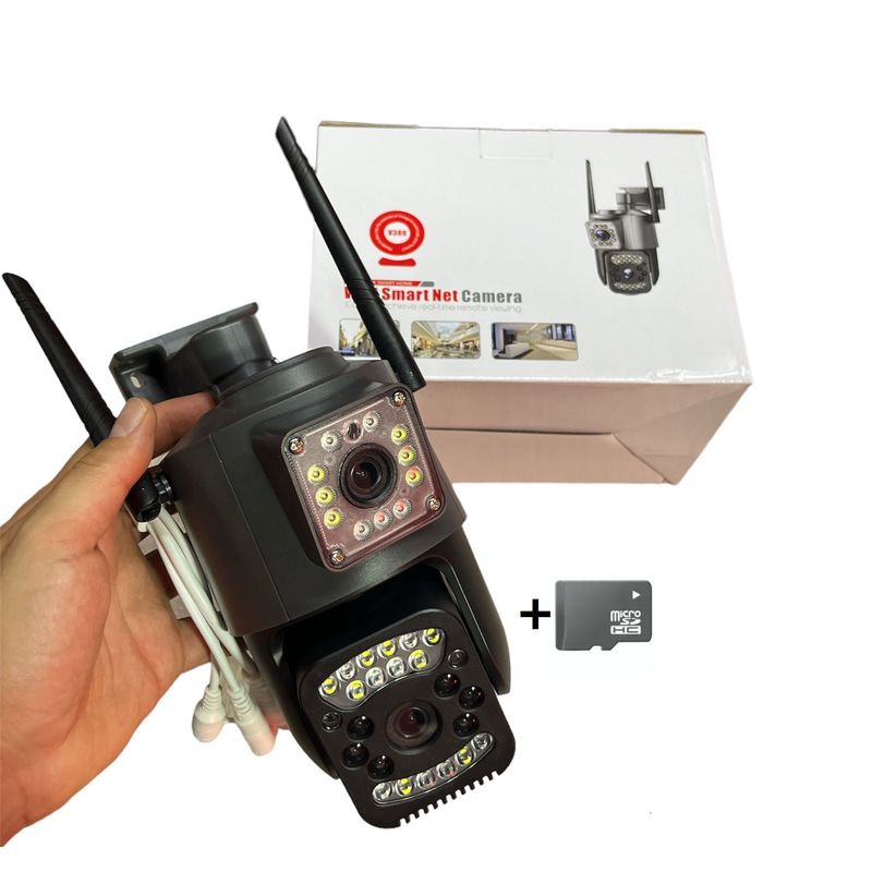 AWEI - Camara exteriores Ptz de seguridad con doble lente Wifi + SD 64 GB