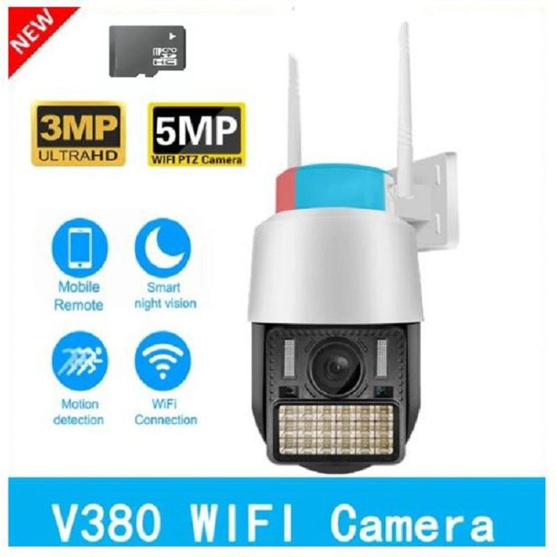 AWEI - Cámara Ptz Exterior Wifi 3mp Hd Con Alarma Sirena Full Color  SD 64 GB