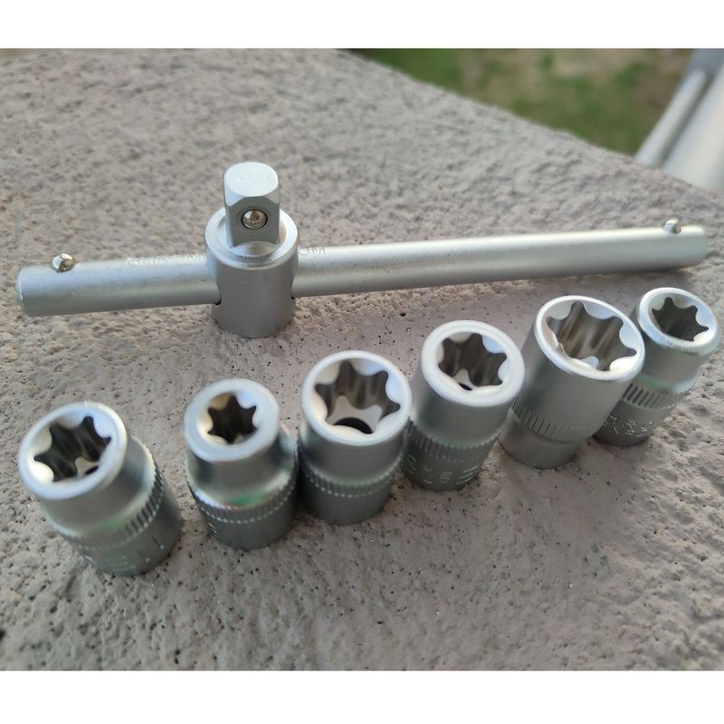GENERICO - Juego copas dados 38 torx hembra E8 a E16 con mango deslizante