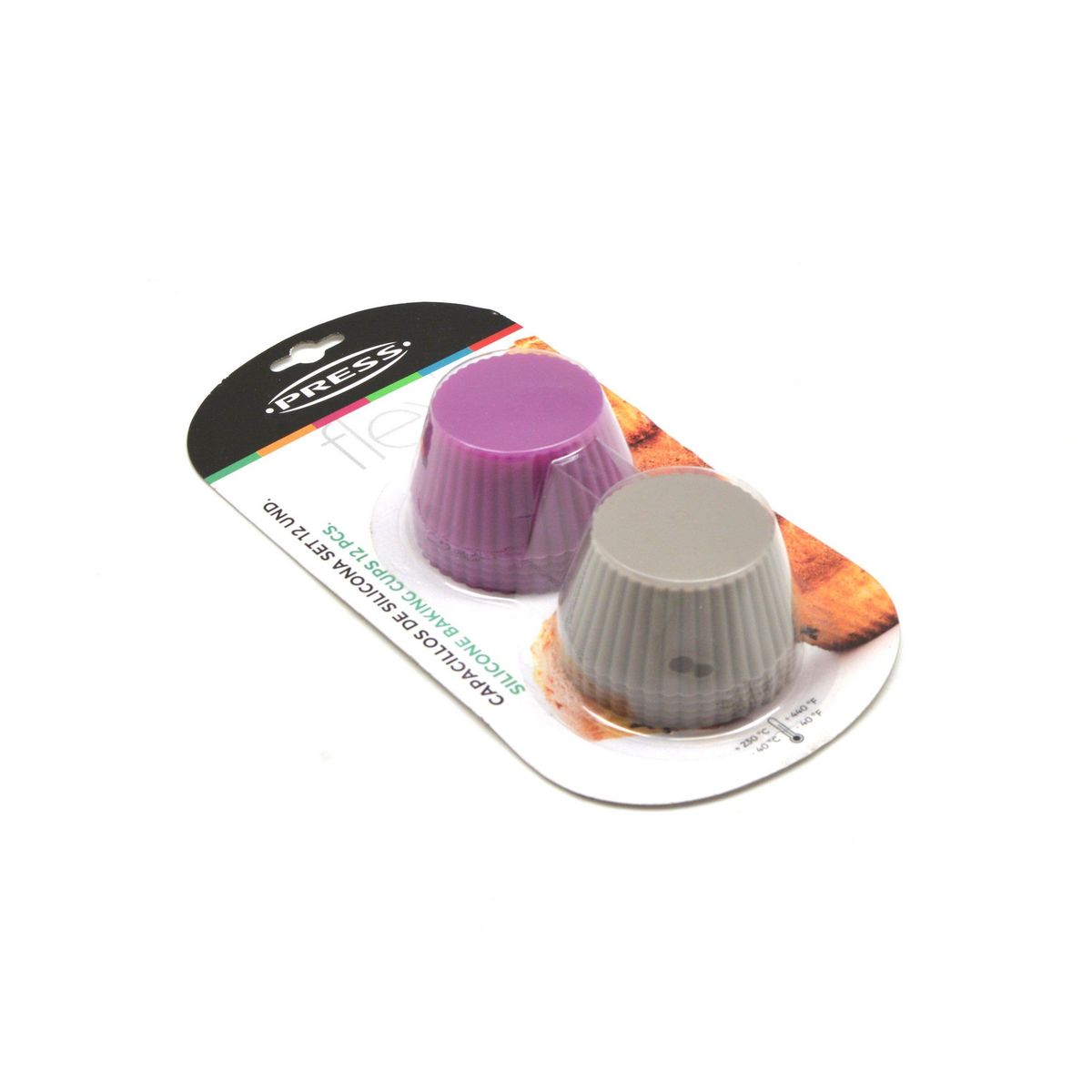 PRESS - Set de 12 Capacillos de Silicona para Muffin Ponqué PRESS 77233 Fucsia