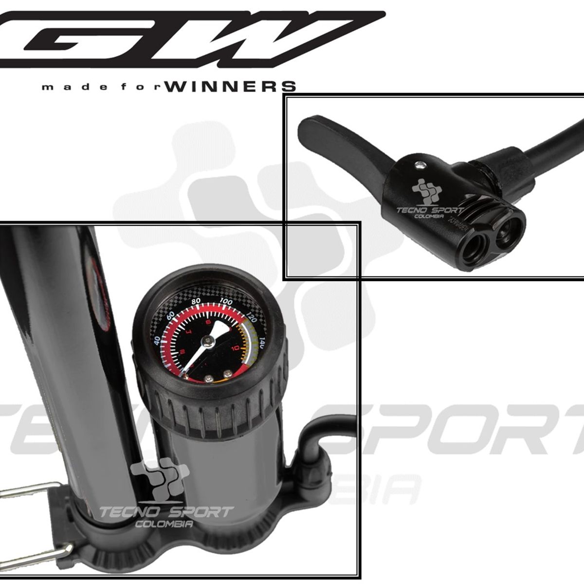 GW - Inflador Bicicleta Gw Bomba Piso Manómetro Válvula Universal