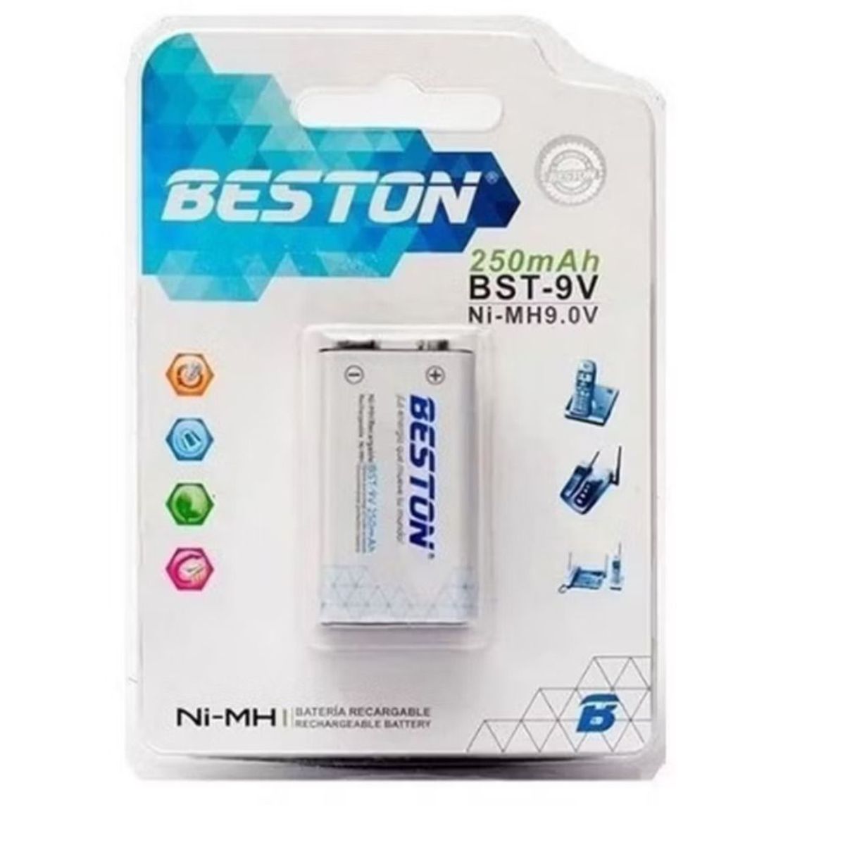 BESTON - 1 Pila Batería Cuadrada Beston Recargable 9v