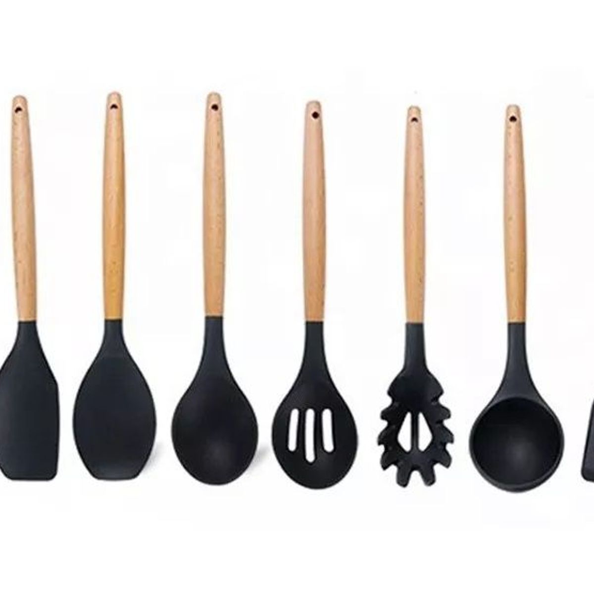 GENERICO - Set Utensilios Cocina Silicona X12 Sin Bpa Mango Madera