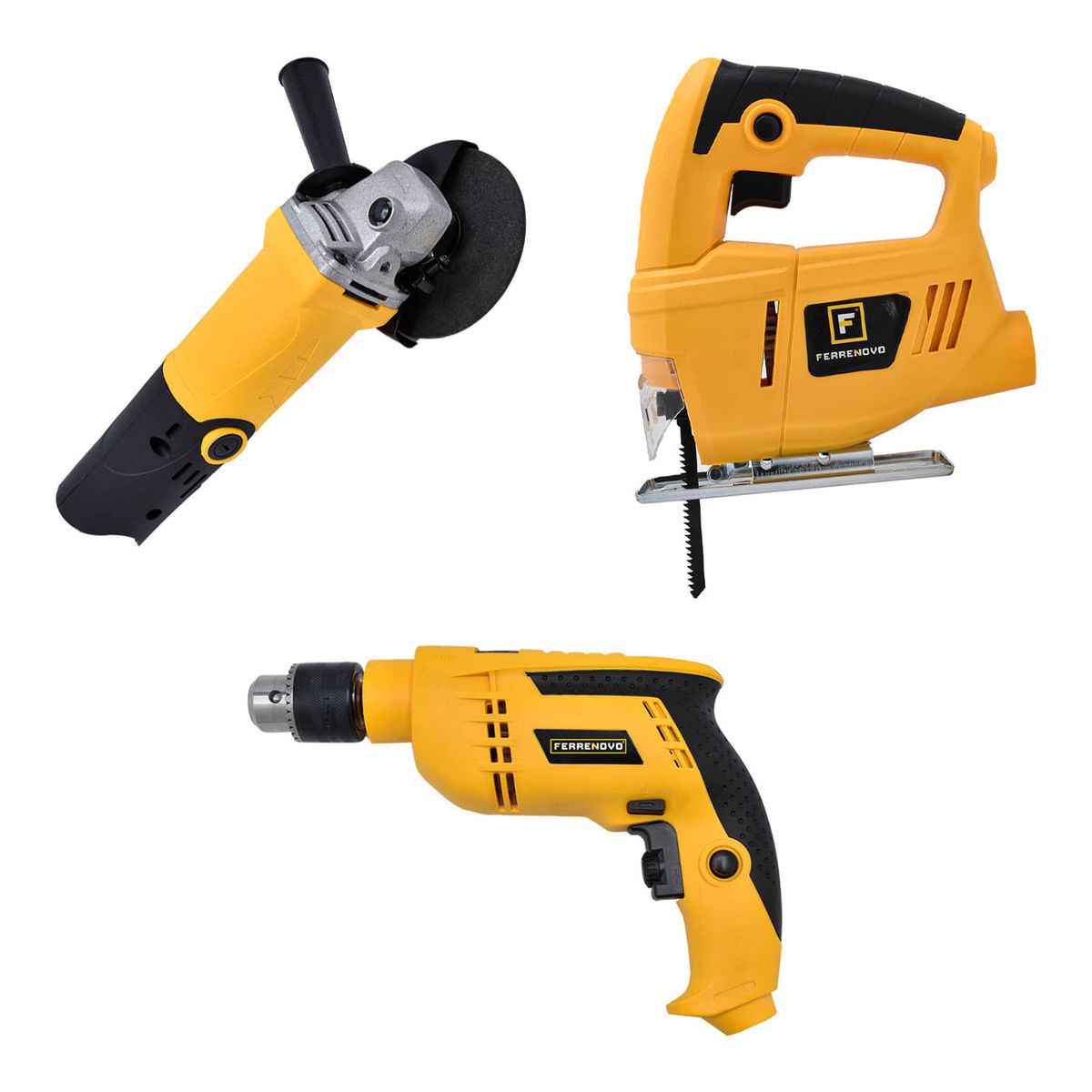 FERRENOVO - Kit Sierra Caladora 500W + Pulidora 550W + Taladro De Impacto 12 550W