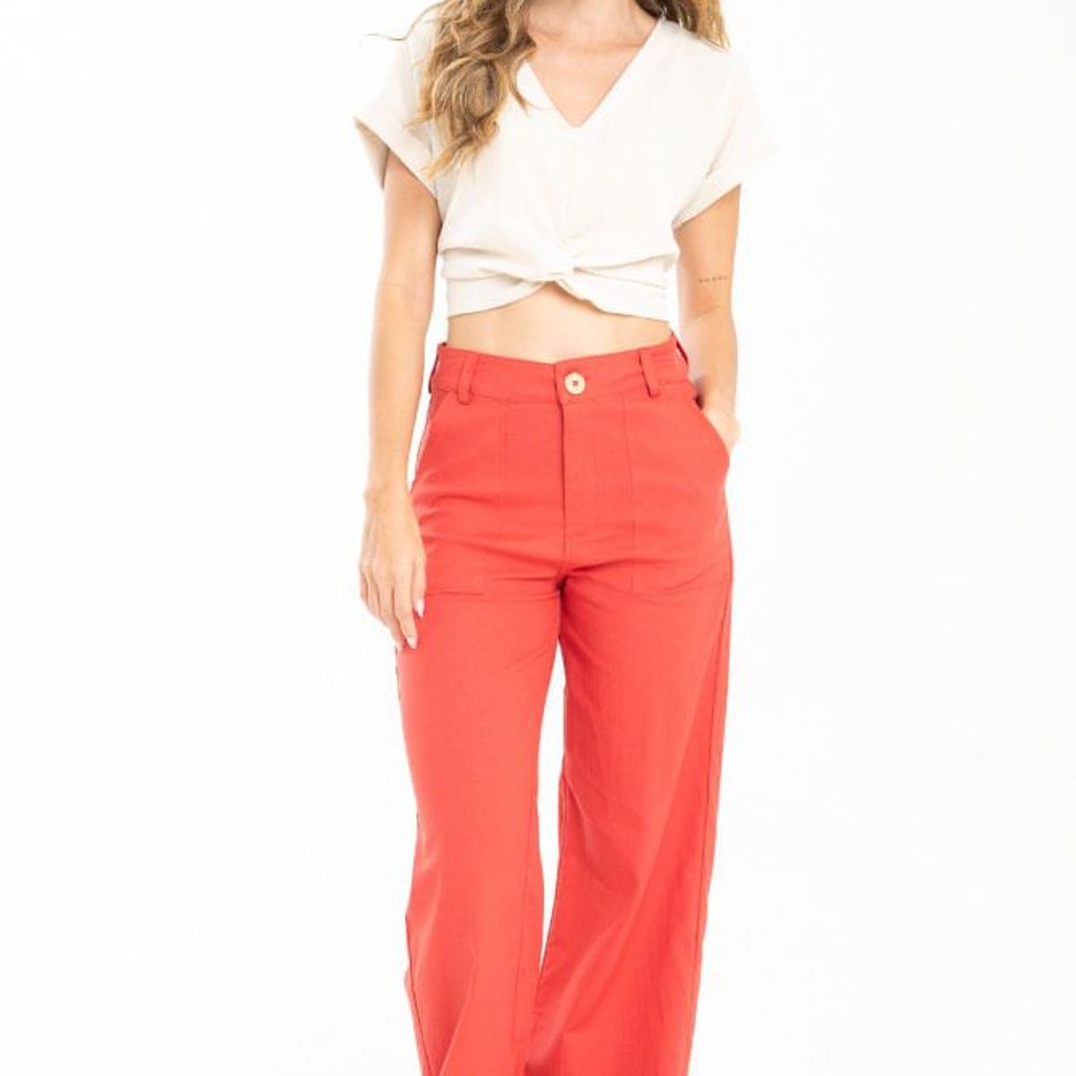 RAGGED - Pantalon lino Rojo persa Ragged.