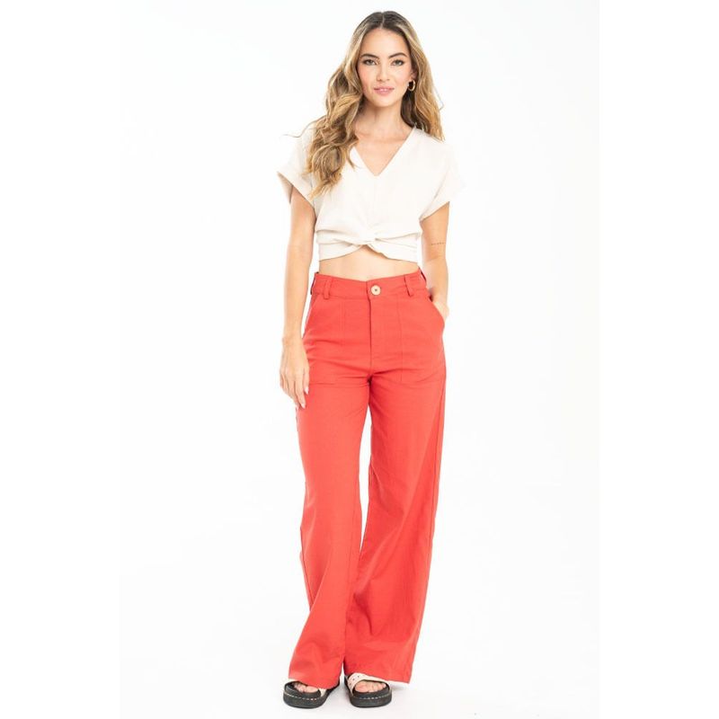 RAGGED - Pantalon lino Rojo persa Ragged