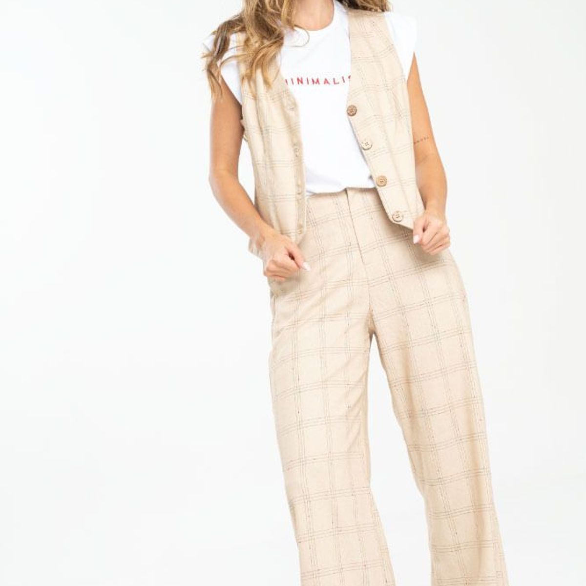 RAGGED - Pantalon wide leg lino Beige medio Ragged.