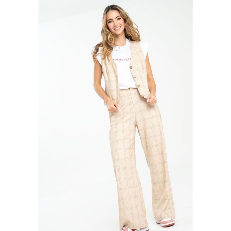 RAGGED - Pantalon wide leg lino Beige medio Ragged