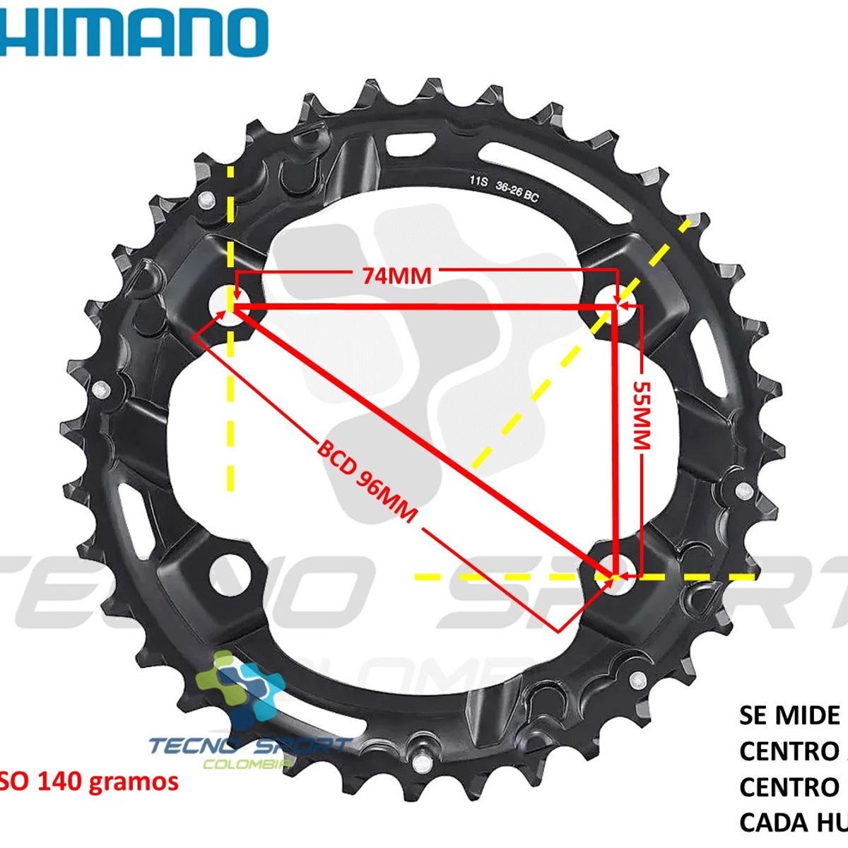 SHIMANO - Plato Coronilla Shimano Deore M5100 11v Biplato 36 Dientes