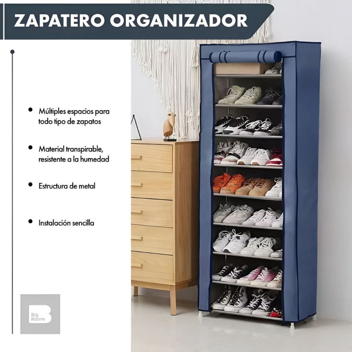 GENERICO - Zapatero 9 Niveles Con Forro De Tela Tubos Metalicos