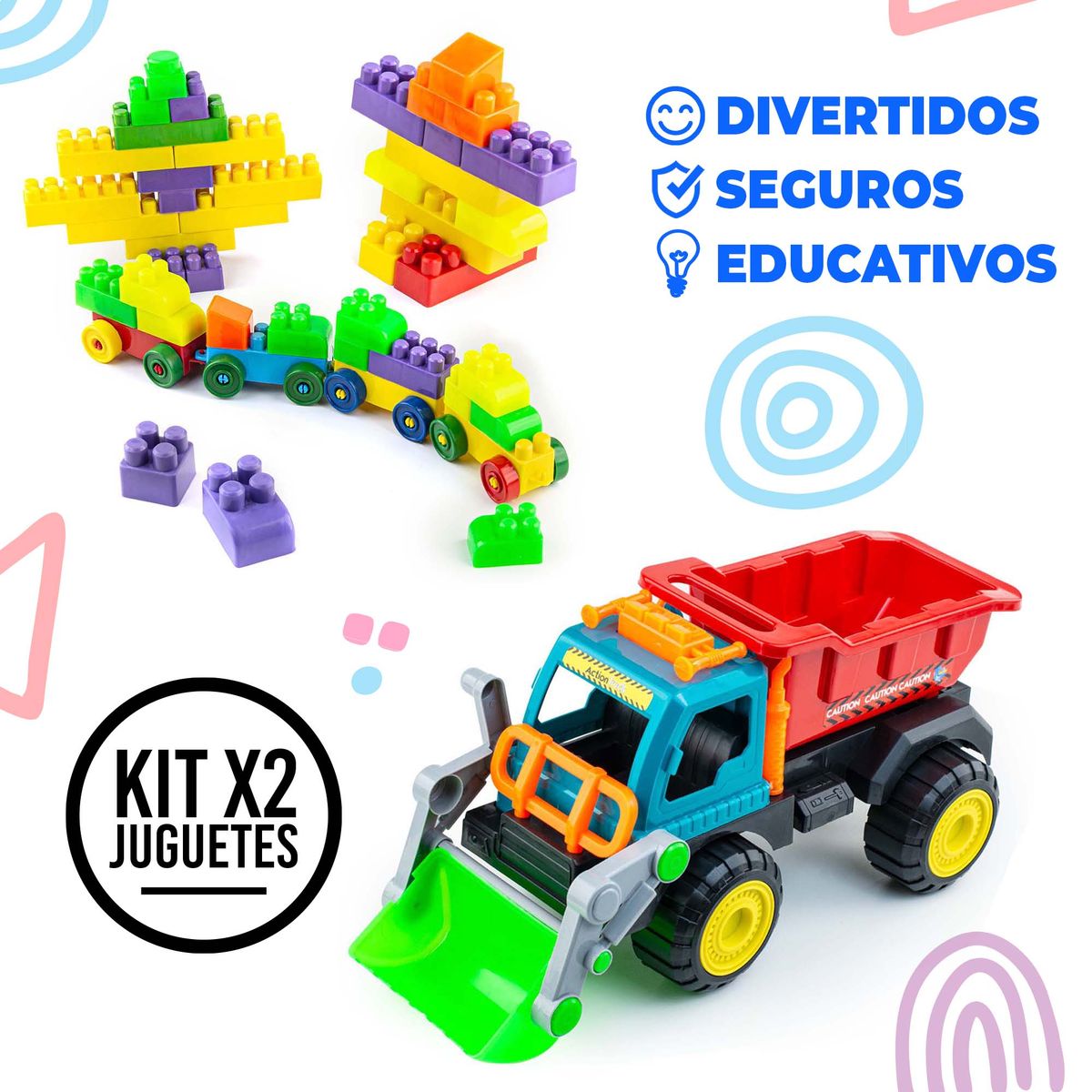 ENERGY PLUS - Kit x2 Armotodo x72 Bloques + Volqueta Aprendizajes Lúdicos