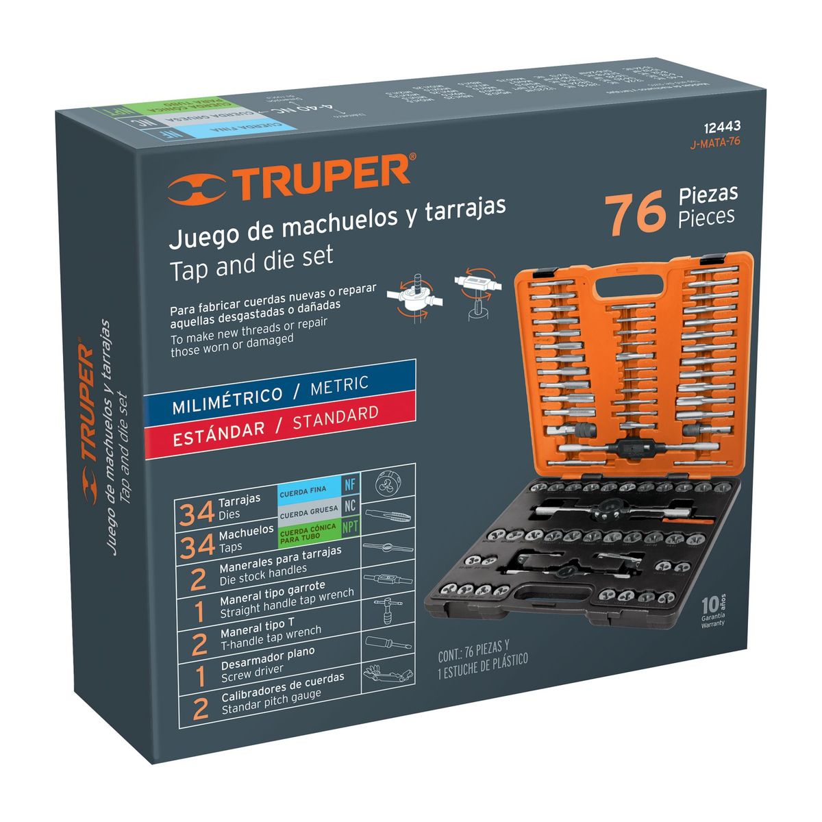 TRUPER - Juego De 76 Piezas De Machuelos Y Tarrajas Truper 12443