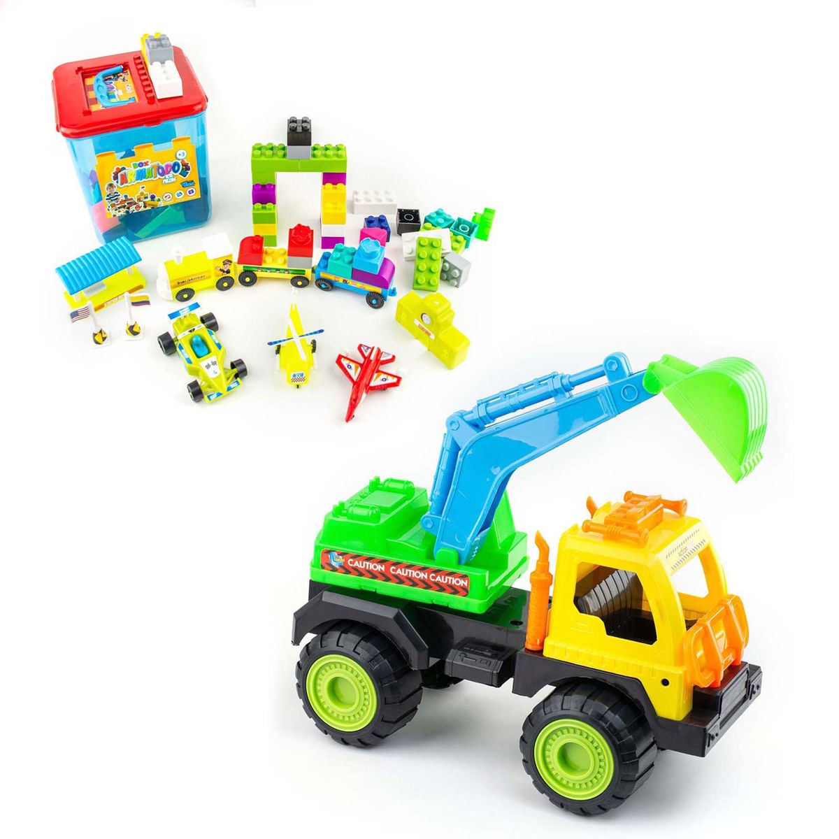 ENERGY PLUS - Combo Divertido Bloques Armatodo 105 Pzas + Volqueta Grua